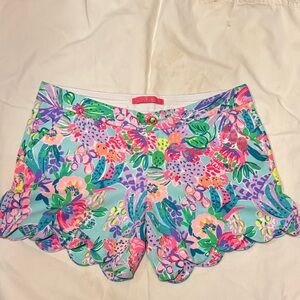 Lilly Pulitzer High-Waist Floral Scallop Shorts - Pink, Aqua, Purple